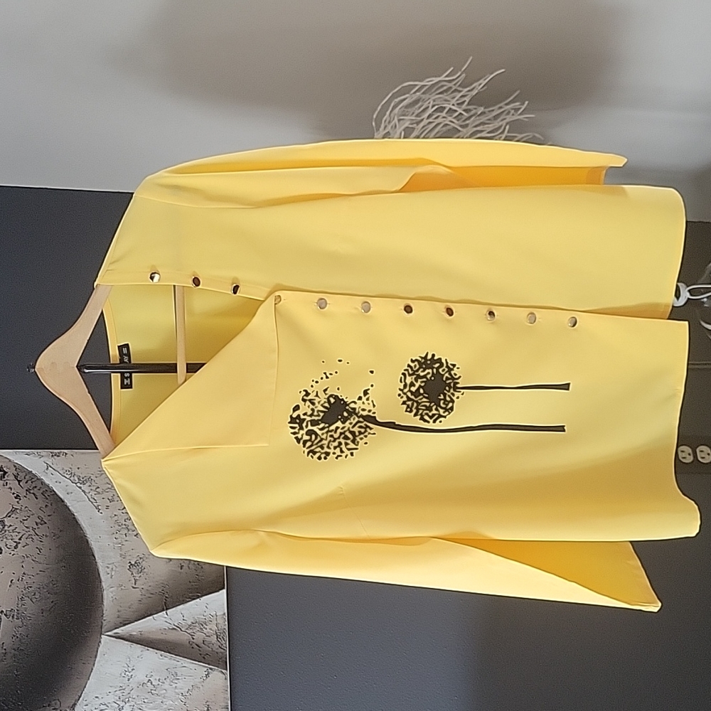 Yellow flowing dandelion print blouse